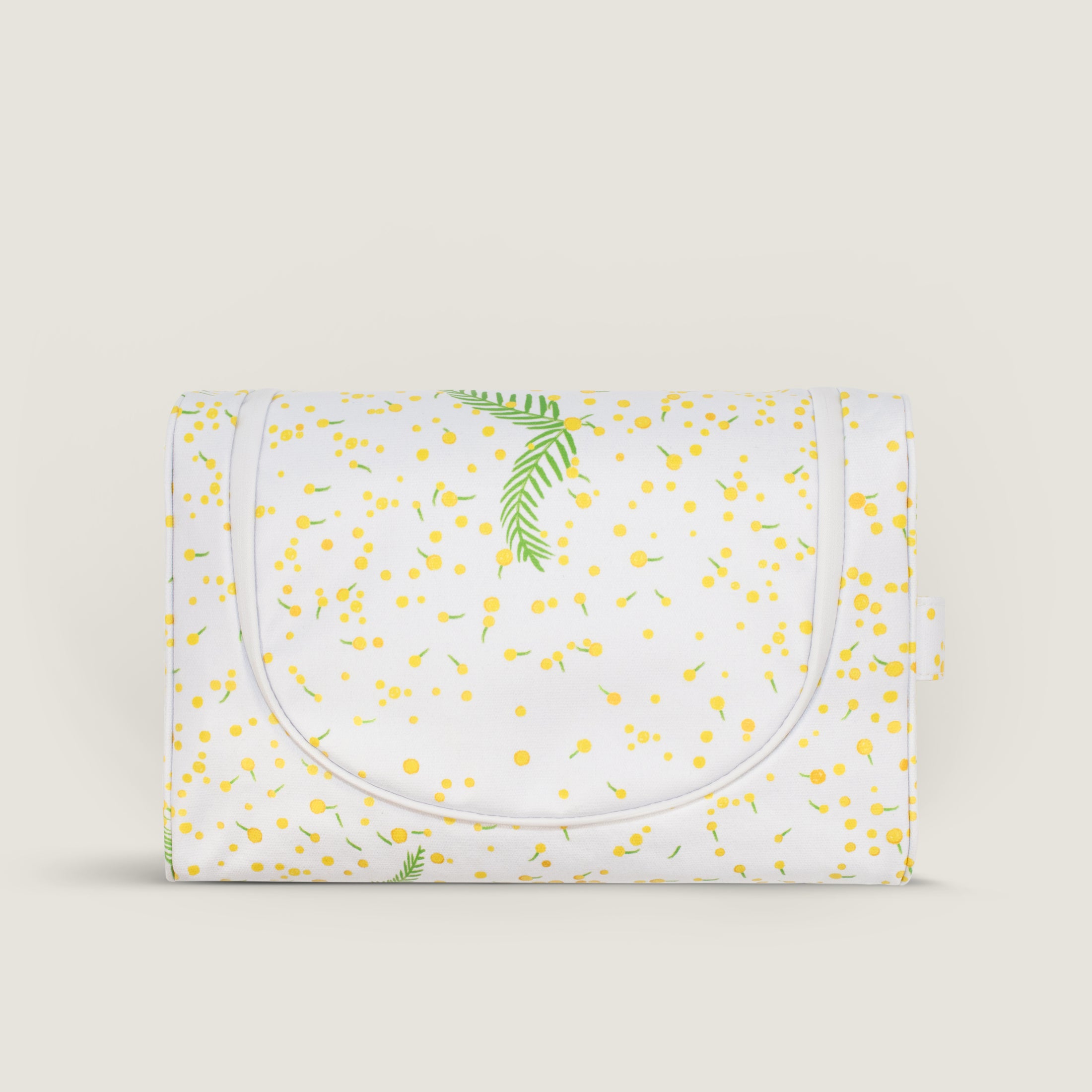 Paresse Paris lifestyle brand home or mimosa flowers parisian gifting yellow green prints made in france waterproof coated canvas toiletry cosmetics case zipper functional travel